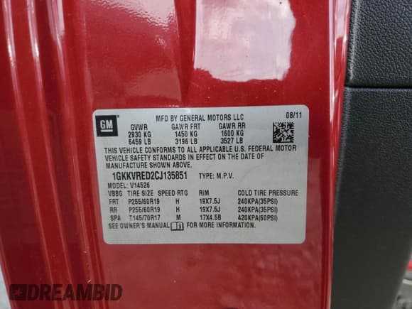 ✅ 2012 GMC Acadia SLT1 • VIN: 1GKKVRED2CJ135851 • Лот: 93869685. Опубликован ранее на Copart с пробегом 138 486 миль. Бесплатный доступ к архиву аукционных продаж из США и подробный отчёт об истории автомобиля на DreamBid. Изображение 13.