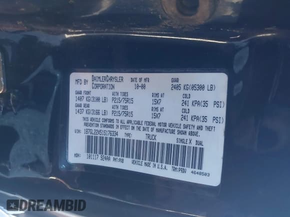 ✅ 2001 Dodge Dakota • VIN: 1B7GL22X51S176334 • Lot: 43684966. Listed on IAAI with 137,091 mi. Free auction sales archive from the USA and detailed vehicle history report at DreamBid. Image 9.