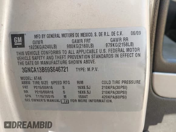 ✅ 2009 Chevrolet HHR LS • VIN: 3GNCA13B69S646721 • Lot: 41388121. Listed on IAAI with 178,861 mi. Free auction sales archive from the USA and detailed vehicle history report at DreamBid. Image 9.