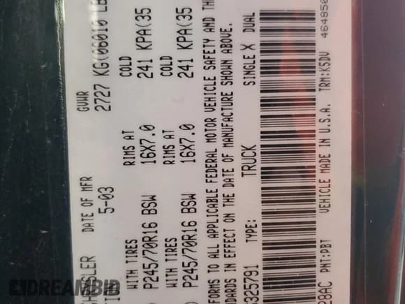 ✅ 2003 Dodge Dakota • VIN: 1D7HL12X23S325791 • Lot: 78986184. Wystawiony na Copart z przebiegiem 212 741 mil. Bezpłatny archiwum sprzedaży aukcyjnych z USA i szczegółowy raport historii pojazdu na DreamBid. Zdjęcie 12.