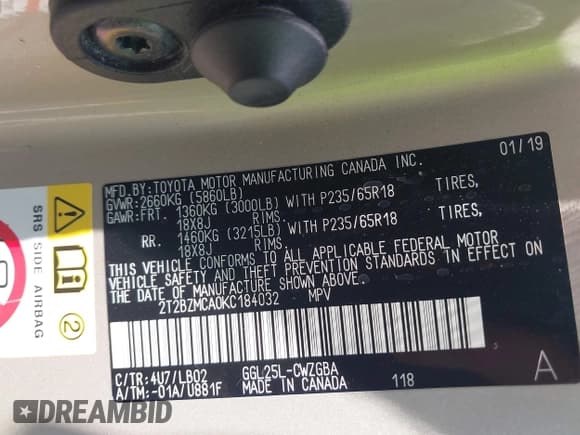 ✅ 2019 Lexus RX 350 • VIN: 2T2BZMCA0KC184032 • Lot: 42600947. Listed on IAAI with Not provided. Free auction sales archive from the USA and detailed vehicle history report at DreamBid. Image 9.