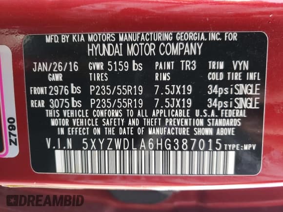 ✅ 2017 Hyundai Santa Fe Ultimate • VIN: 5XYZWDLA6HG387015 • Лот: 56604352. Опубликован ранее на Copart с пробегом Не указан. Бесплатный доступ к архиву аукционных продаж из США и подробный отчёт об истории автомобиля на DreamBid. Изображение 10.