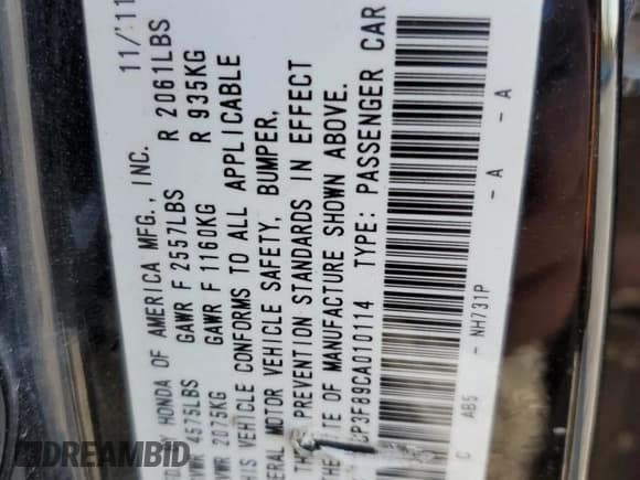 ✅ 2012 Honda Accord EX-L • VIN: 1HGCP3F89CA010114 • Лот: 91368405. Опубликован ранее на Copart с пробегом 112 033 миль. Бесплатный доступ к архиву аукционных продаж из США и подробный отчёт об истории автомобиля на DreamBid. Изображение 12.