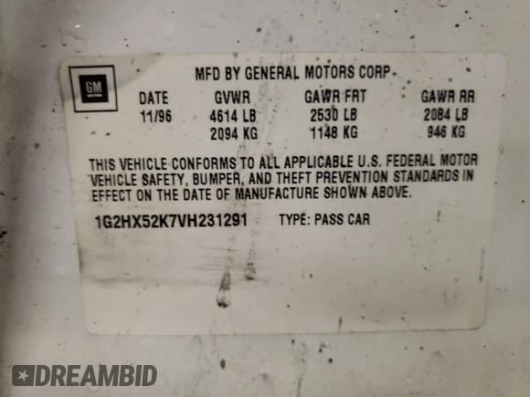 ✅ 1997 Pontiac Bonneville SE • VIN: 1G2HX52K7VH231291 • Лот: 57514725. Опубликован ранее на Copart с пробегом Не указан. Бесплатный доступ к архиву аукционных продаж из США и подробный отчёт об истории автомобиля на DreamBid. Изображение 12.