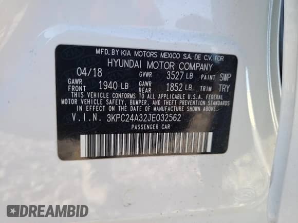 2018 Hyundai Accent SEL z VIN 3KPC24A32JE032562, wystawiony jako Copart lot #43419254 z przebiegiem 133 511 mil mil oraz . Historia ofert i sprzedaży dostępna na DreamBid. Obrazek 14.