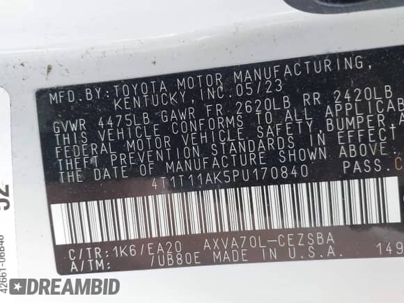 2023 Toyota Camry SE Nightshade с VIN 4T1T11AK5PU170840, выставлен на аукционе IAAI как лот 43219484 с пробегом 23 350 миль миль и . История ставок и продаж доступна на DreamBid. Изображение 9.
