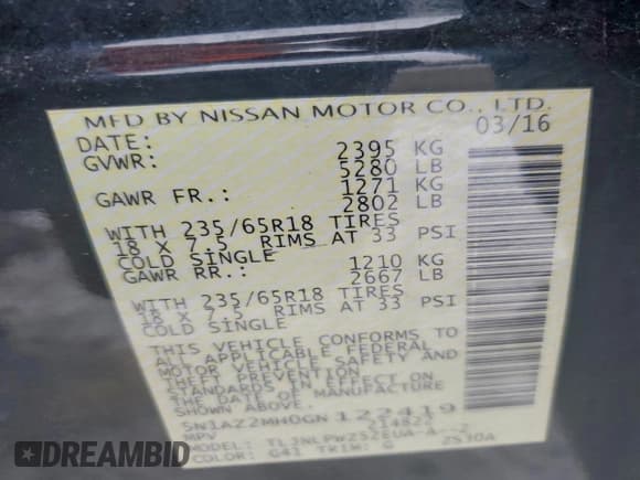 ✅ 2016 Nissan Murano Platinum • VIN: 5N1AZ2MH0GN122419 • Lot: 95459505. Listed on Copart with 93,728 mi. Free auction sales archive from the USA and detailed vehicle history report at DreamBid. Image 13.