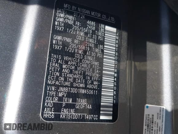 ✅ 2024 Nissan Rogue Platinum • VIN: JN8BT3DD1RW450611 • Lot: 42578761. Wystawiony na IAAI z przebiegiem 24 993 mil. Bezpłatny archiwum sprzedaży aukcyjnych z USA i szczegółowy raport historii pojazdu na DreamBid. Zdjęcie 9.