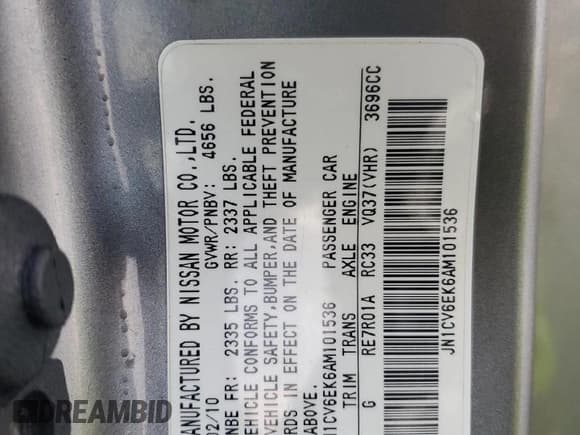 ✅ 2010 Infiniti G37 Journey • VIN: JN1CV6EK6AM101536 • Lot: 91205455. Listed on Copart with 140,163 mi. Free auction sales archive from the USA and detailed vehicle history report at DreamBid. Image 12.