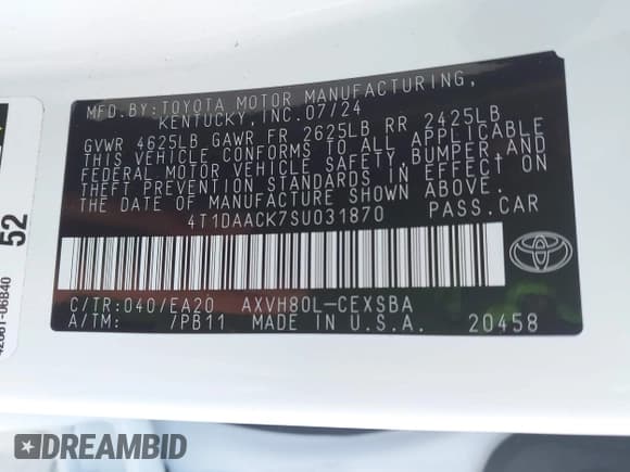 ✅ 2025 Toyota Camry LE • VIN: 4T1DAACK7SU031870 • Лот: 43563661. Опубликован ранее на IAAI с пробегом 25 118 миль. Бесплатный доступ к архиву аукционных продаж из США и подробный отчёт об истории автомобиля на DreamBid. Изображение 9.