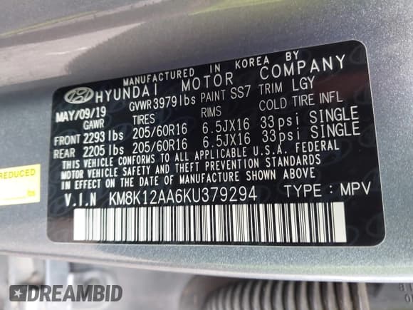 ✅ 2019 Hyundai Kona SE • VIN: KM8K12AA6KU379294 • Лот: 43433132. Опубликован ранее на IAAI с пробегом 61 497 миль. Бесплатный доступ к архиву аукционных продаж из США и подробный отчёт об истории автомобиля на DreamBid. Изображение 9.