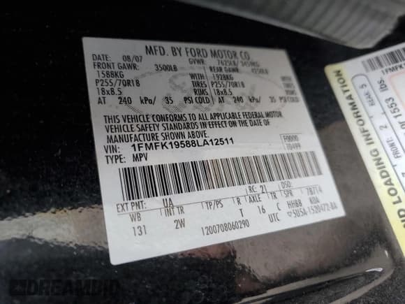 ✅ 2008 Ford Expedition Max Limited • VIN: 1FMFK19588LA12511 • Lot: 67771065. Listed on Copart with 269,680 mi. Free auction sales archive from the USA and detailed vehicle history report at DreamBid. Image 13.