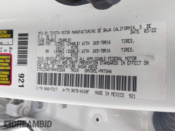 ✅ 2022 Toyota Tacoma SR • VIN: 3TMCZ5AN7NM493268 • Lot: 42041593. Listed on IAAI with 100,589 mi. Free auction sales archive from the USA and detailed vehicle history report at DreamBid. Image 9.