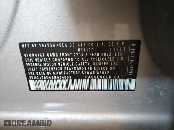 ✅ 2016 Volkswagen Golf TSI SE • VIN: 3VW217AU4GM034060 • Lot: 84979965. Listed on Copart with 126,039 mi. Free auction sales archive from the USA and detailed vehicle history report at DreamBid. Image 12.