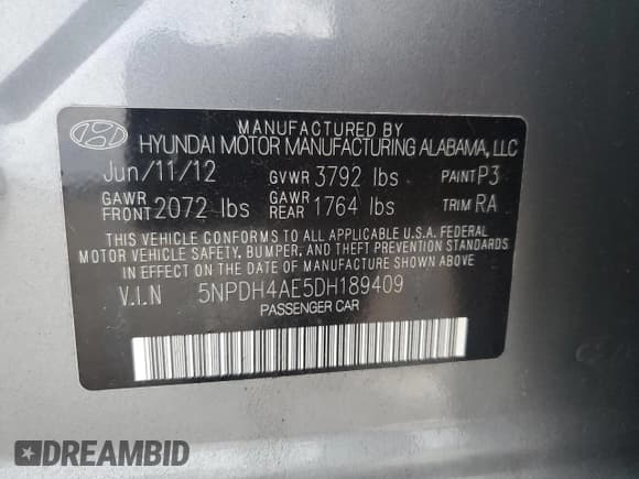 ✅ 2013 Hyundai Elantra Limited • VIN: 5NPDH4AE5DH189409 • Lot: 84002495. Listed on Copart with 80,487 mi. Free auction sales archive from the USA and detailed vehicle history report at DreamBid. Image 12.