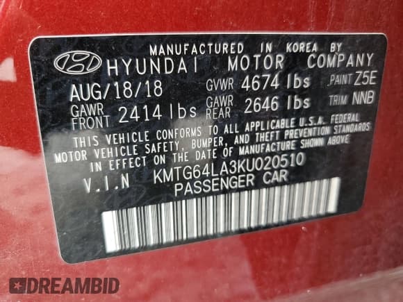 ✅ 2019 Genesis G70 Advanced • VIN: KMTG64LA3KU020510 • Lot: 76745374. Listed on Copart with 52,921 mi. Free auction sales archive from the USA and detailed vehicle history report at DreamBid. Image 12.