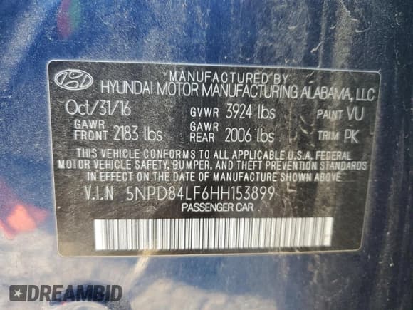 ✅ 2017 Hyundai Elantra Value Edition • VIN: 5NPD84LF6HH153899 • Lot: 90585515. Listed on Copart with 144,051 mi. Free auction sales archive from the USA and detailed vehicle history report at DreamBid. Image 12.