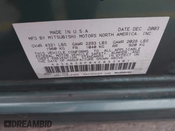 ✅ 2004 Mitsubishi Galant ES • VIN: 4A3AB36F04E083401 • Lot: 42771793. Listed on IAAI with 174,531 mi. Free auction sales archive from the USA and detailed vehicle history report at DreamBid. Image 9.