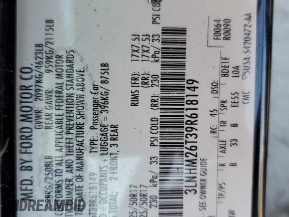 ✅ 2009 Lincoln MKZ • VIN: 3LNHM26T39R618149 • Lot: 82330845. Listed on Copart with 205,225 mi. Free auction sales archive from the USA and detailed vehicle history report at DreamBid. Image 13.