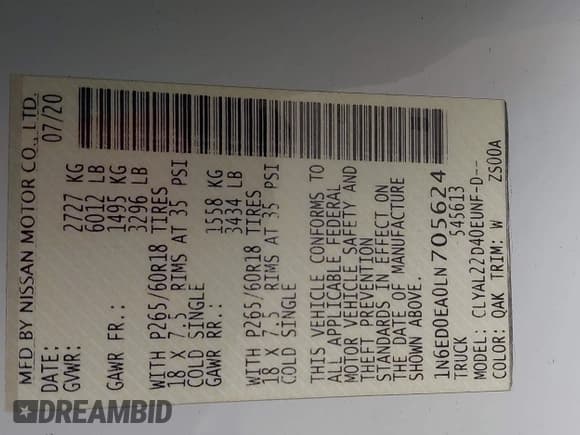 ✅ 2020 Nissan Frontier SV • VIN: 1N6ED0EA0LN705624 • Lot: 42206274. Listed on IAAI with 52,511 mi. Free auction sales archive from the USA and detailed vehicle history report at DreamBid. Image 9.