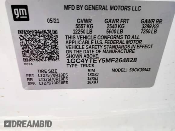 2021 Chevrolet Silverado 3500HD LT z VIN 1GC4YTEY5MF264828, wystawiony jako Copart lot #64197065 z przebiegiem Nie podano mil oraz Szkoda całkowita • Salvage title. Historia ofert i sprzedaży dostępna na DreamBid. Obrazek 12.