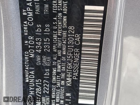 ✅ 2015 Hyundai Genesis Coupe 3.8L Base • VIN: KMHHT6KJ5FU130128 • Lot: 54732785. Wystawiony na Copart z przebiegiem 67 963 mil. Bezpłatny archiwum sprzedaży aukcyjnych z USA i szczegółowy raport historii pojazdu na DreamBid. Zdjęcie 13.