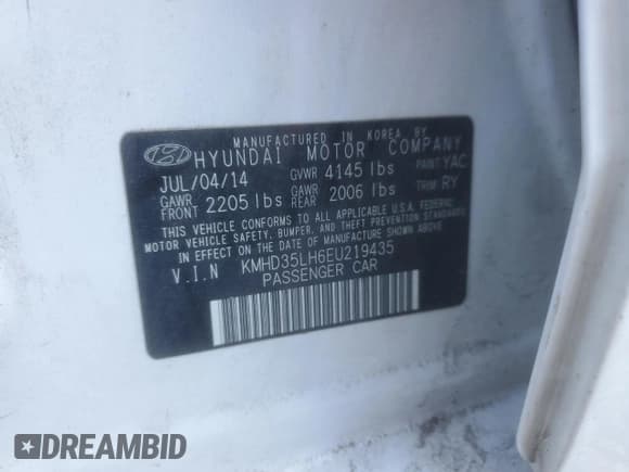 ✅ 2014 Hyundai Elantra • VIN: KMHD35LH6EU219435 • Lot: 86501365. Listed on Copart with Not provided. Free auction sales archive from the USA and detailed vehicle history report at DreamBid. Image 13.