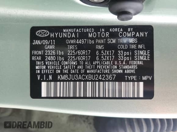 2011 Hyundai Tucson Limited z VIN KM8JU3ACXBU242367, wystawiony jako Copart lot #63461064 z przebiegiem 68 341 mil mil oraz Szkoda całkowita • Salvage title. Historia ofert i sprzedaży dostępna na DreamBid. Obrazek 13.