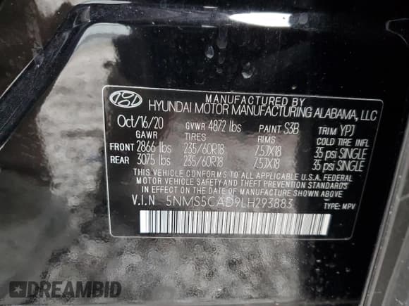 ✅ 2020 Hyundai Santa Fe Limited • VIN: 5NMS5CAD9LH293883 • Lot: 36846863. Wystawiony na Copart z przebiegiem 32 249 mil. Bezpłatny archiwum sprzedaży aukcyjnych z USA i szczegółowy raport historii pojazdu na DreamBid. Zdjęcie 13.