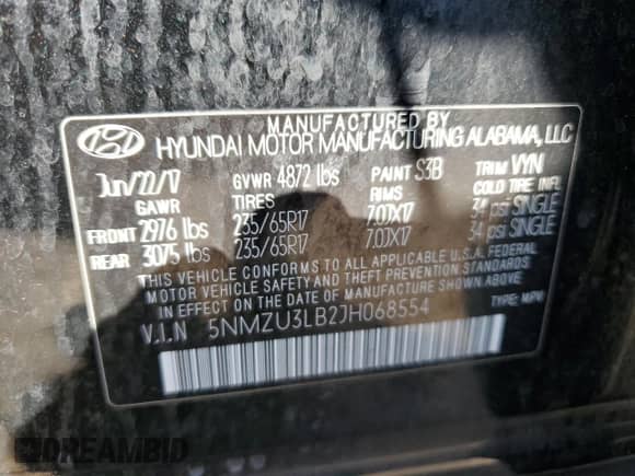 ✅ 2018 Hyundai Santa Fe 2.4L • VIN: 5NMZU3LB2JH068554 • Lot: 43592033. Wystawiony na Copart z przebiegiem 40 876 mil mil. Skorzystaj z bezpłatnego archiwum sprzedaży aukcyjnych z USA i zobacz szczegółowy raport historii pojazdu na DreamBid. Zdjęcie 13.