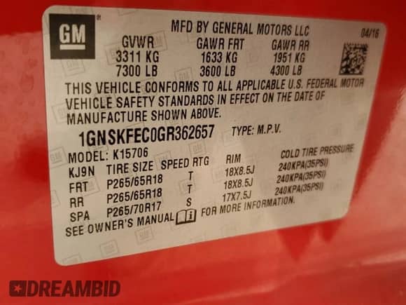 2016 Chevrolet Tahoe Commercial с VIN 1GNSKFEC0GR362657, выставлен на аукционе Copart как лот 66259965 с пробегом 95 920 миль миль и Списание • Salvage title. История ставок и продаж доступна на DreamBid. Изображение 14.