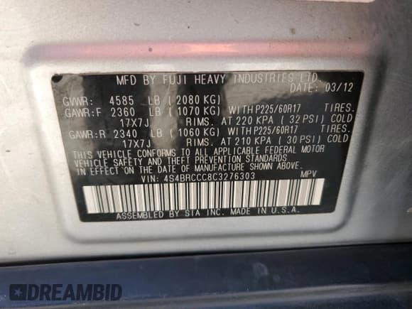 ✅ 2012 Subaru Outback Prem • VIN: 4S4BRCCC8C3276303 • Lot: 80708744. Wystawiony na Copart z przebiegiem 124 180 mil. Bezpłatny archiwum sprzedaży aukcyjnych z USA i szczegółowy raport historii pojazdu na DreamBid. Zdjęcie 15.