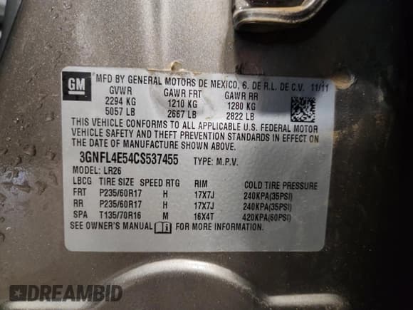 ✅ 2012 Chevrolet Captiva Sport LTZ • VIN: 3GNFL4E54CS537455 • Lot: 58167815. Wystawiony na Copart z przebiegiem 179 343 mil. Bezpłatny archiwum sprzedaży aukcyjnych z USA i szczegółowy raport historii pojazdu na DreamBid. Zdjęcie 14.