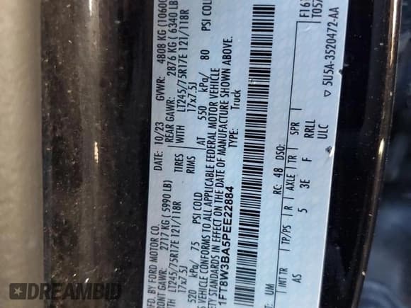 ✅ 2023 Ford F-350 XL • VIN: 1FT8W3BA5PEE22884 • Лот: 86165615. Опубликован ранее на Copart с пробегом 63 199 миль. Бесплатный доступ к архиву аукционных продаж из США и подробный отчёт об истории автомобиля на DreamBid. Изображение 13.