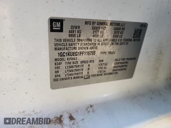 ✅ 2015 Chevrolet Silverado 2500HD Work Truck • VIN: 1GC1KUEG1FF116793 • Lot: 80794005. Listed on Copart with 221,199 mi. Free auction sales archive from the USA and detailed vehicle history report at DreamBid. Image 12.