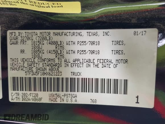 ✅ 2017 Toyota Tundra SR5 • VIN: 5TFDW5F10HX621223 • Lot: 43378082. Listed on IAAI with 180,203 mi. Free auction sales archive from the USA and detailed vehicle history report at DreamBid. Image 9.