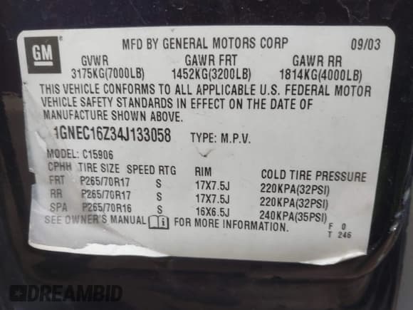 ✅ 2004 Chevrolet Suburban LT • VIN: 1GNEC16Z34J133058 • Лот: 41200786. Опубликован ранее на IAAI с пробегом 254 131 миль. Бесплатный доступ к архиву аукционных продаж из США и подробный отчёт об истории автомобиля на DreamBid. Изображение 9.