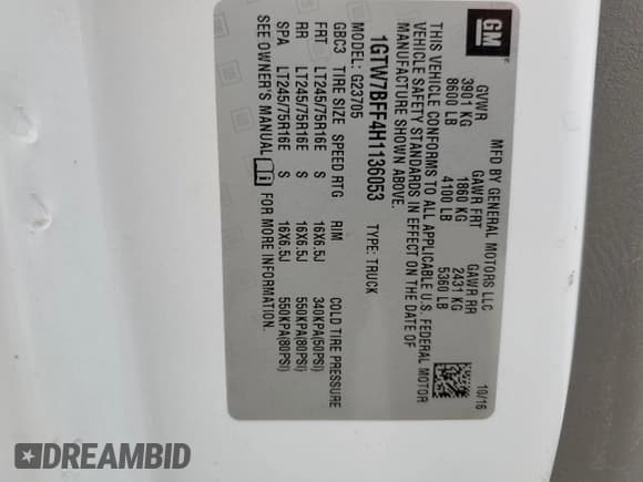 ✅ 2017 GMC Savana Cargo • VIN: 1GTW7BFF4H1136053 • Lot: 68243805. Listed on Copart with 60,550 mi. Free auction sales archive from the USA and detailed vehicle history report at DreamBid. Image 13.