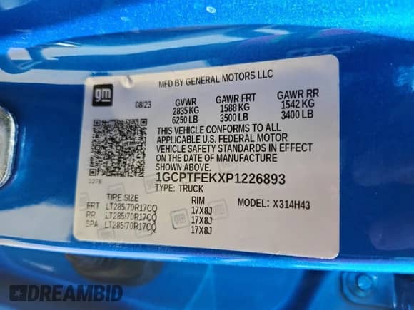 2023 Chevrolet Colorado 4WD ZR2 с VIN 1GCPTFEKXP1226893, выставлен на аукционе Copart как лот 65802355 с пробегом 29 467 миль миль и Чистый • Clean title. История ставок и продаж доступна на DreamBid. Изображение 12.