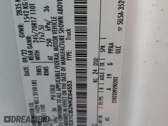 ✅ 2022 Ford F-150 XL • VIN: 1FTEX1CB2NKE64553 • Lot: 62641825. Listed on Copart with 37,988 mi. Free auction sales archive from the USA and detailed vehicle history report at DreamBid. Image 12.