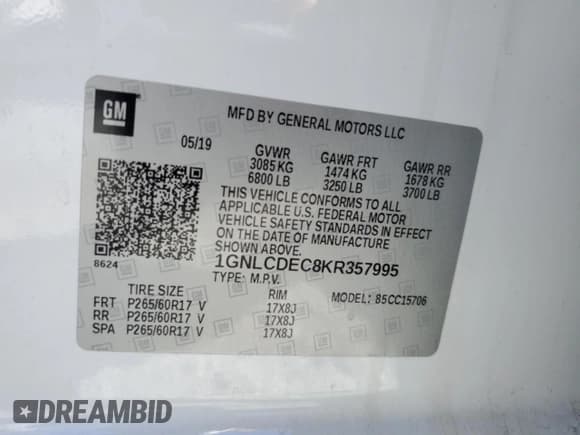 ✅ 2019 Chevrolet Tahoe Commercial • VIN: 1GNLCDEC8KR357995 • Lot: 84893555. Listed on Copart with Not provided. Free auction sales archive from the USA and detailed vehicle history report at DreamBid. Image 13.