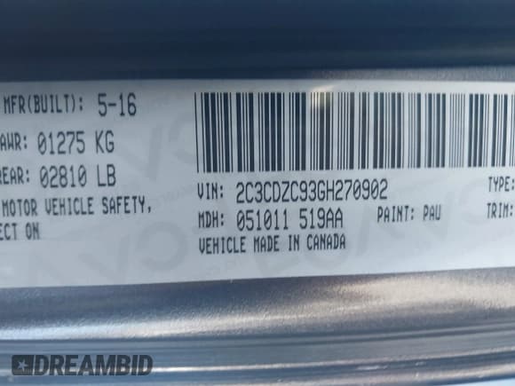 ✅ 2016 Dodge Challenger SRT Hellcat • VIN: 2C3CDZC93GH270902 • Lot: 43863546. Listed on IAAI with 33,410 mi. Free auction sales archive from the USA and detailed vehicle history report at DreamBid. Image 9.