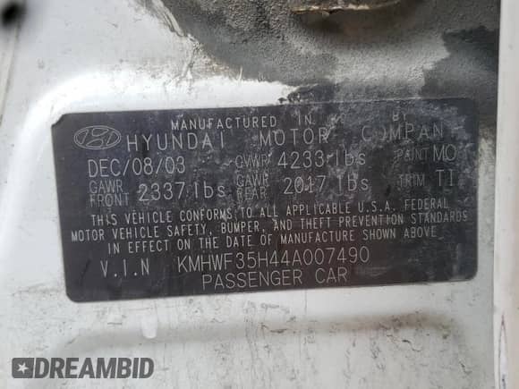 2004 Hyundai Sonata GLS с VIN KMHWF35H44A007490, выставлен на аукционе Copart как лот 54340305 с пробегом 167 966 миль миль и Списание • Salvage title. История ставок и продаж доступна на DreamBid. Изображение 13.