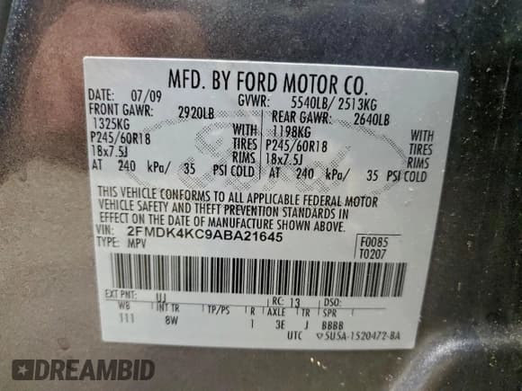 ✅ 2010 Ford Edge Limited • VIN: 2FMDK4KC9ABA21645 • Lot: 93220455. Listed on Copart with 151,690 mi. Free auction sales archive from the USA and detailed vehicle history report at DreamBid. Image 13.