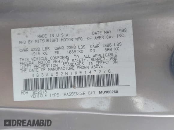 ✅ 1999 Dodge Avenger • VIN: 4B3AU52N1XE147276 • Лот: 43617695. Опубликован ранее на IAAI с пробегом 103 829 миль. Бесплатный доступ к архиву аукционных продаж из США и подробный отчёт об истории автомобиля на DreamBid. Изображение 9.