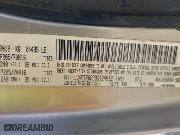 ✅ 2009 Jeep Patriot Sport • VIN: 1J4FT28B69D124812 • Lot: 41437621. Listed on IAAI with 118,250 mi. Free auction sales archive from the USA and detailed vehicle history report at DreamBid. Image 9.