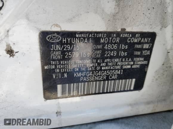 2016 Hyundai Azera z VIN KMHFG4JG4GA505841, wystawiony jako Copart lot #87061014 z przebiegiem 62 342 mil mil oraz Szkoda całkowita • Salvage title. Historia ofert i sprzedaży dostępna na DreamBid. Obrazek 12.