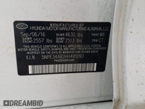 ✅ 2017 Hyundai Sonata Sport • VIN: 5NPE34AB2HH495093 • Lot: 41472813. Listed on Copart with 78,338 mi. Free auction sales archive from the USA and detailed vehicle history report at DreamBid. Image 14.