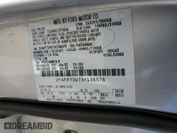 ✅ 2003 Ford Crown Victoria Standard • VIN: 2FAFP73W73X138578 • Lot: 65280395. Wystawiony na Copart z przebiegiem 131 245 mil. Bezpłatny archiwum sprzedaży aukcyjnych z USA i szczegółowy raport historii pojazdu na DreamBid. Zdjęcie 13.
