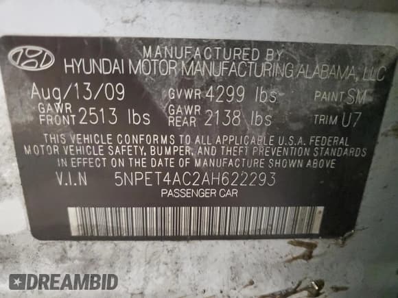 ✅ 2010 Hyundai Sonata GLS • VIN: 5NPET4AC2AH622293 • Лот: 81060724. Опубликован ранее на Copart с пробегом Не указан. Бесплатный доступ к архиву аукционных продаж из США и подробный отчёт об истории автомобиля на DreamBid. Изображение 12.